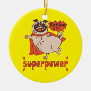 Essen ist mein überragender Rotkleid Mops Comic St Keramik Ornament