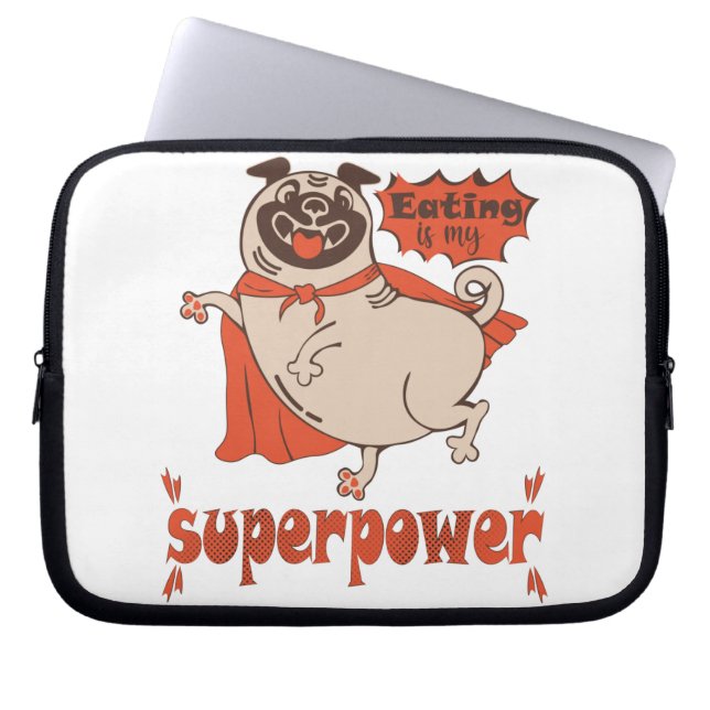 Essen ist mein überragender Rotkleid Mops Comic St Laptopschutzhülle (Vorderseite)