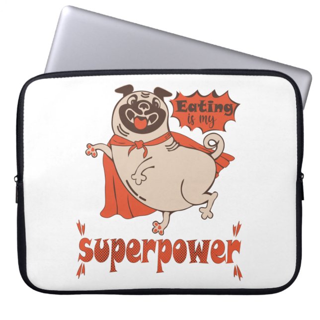 Essen ist mein überragender Rotkleid Mops Comic St Laptopschutzhülle (Vorderseite)