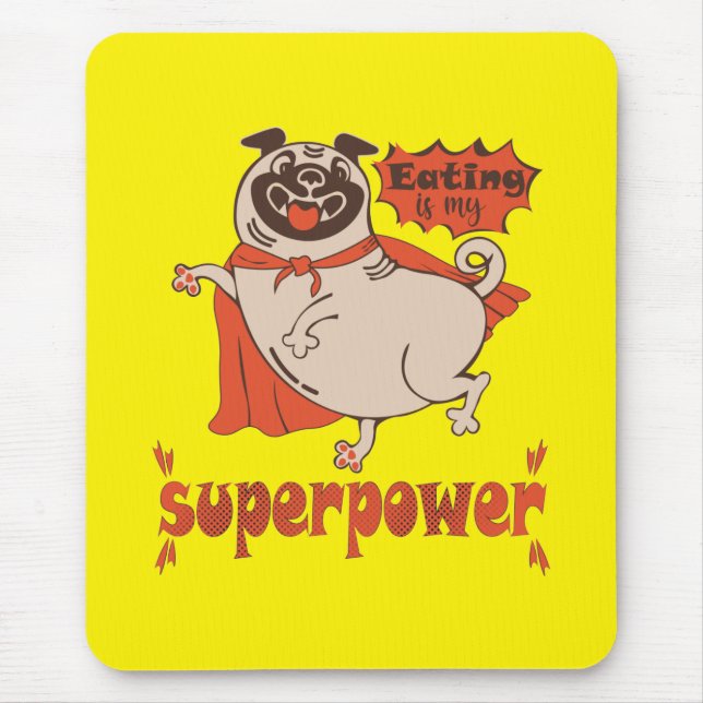 Essen ist mein überragender Rotkleid Mops Comic St Mousepad (Vorne)