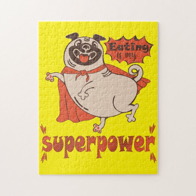 Essen ist mein überragender Rotkleid Mops Comic St Puzzle (Vertikal)