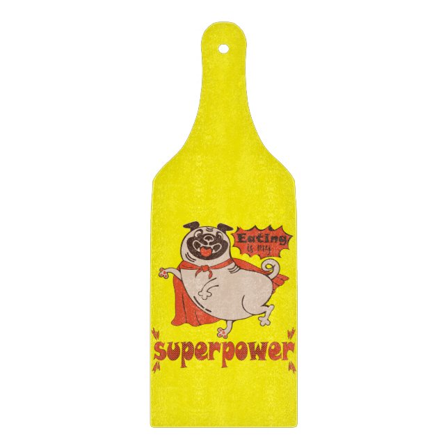 Essen ist mein überragender Rotkleid Mops Comic St Schneidebrett (Vorderseite)