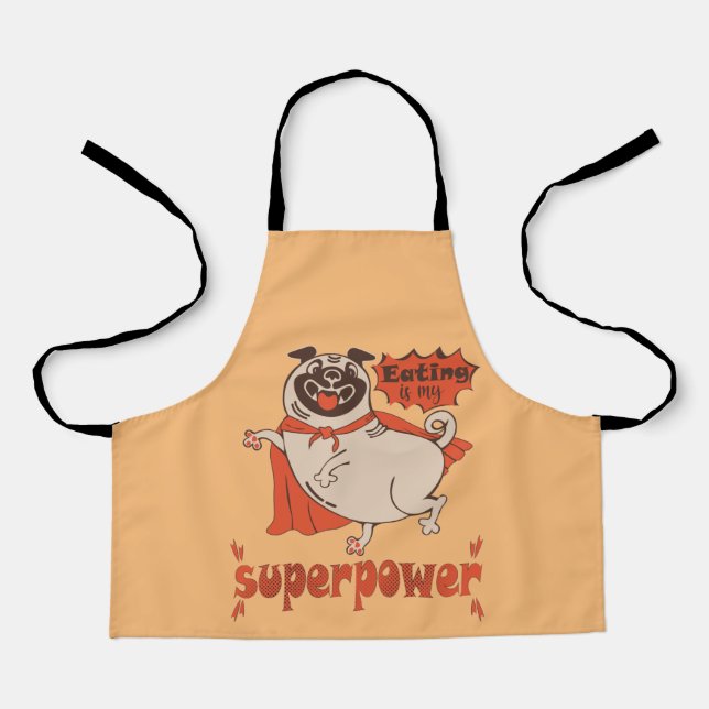 Essen ist mein überragender Rotkleid Mops Comic St Schürze (Vorderseite)