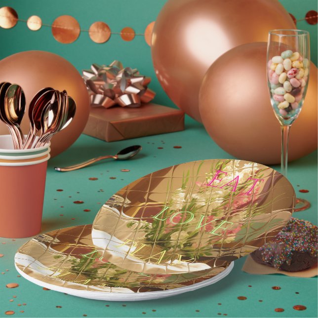 Essen Liebe spielen Saisonale Blume Papier Teller (Multi)