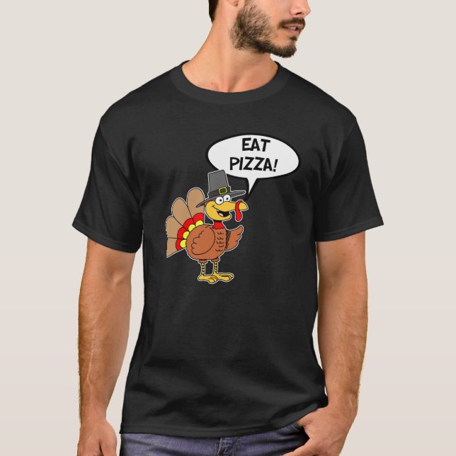 Essen Pizza Erntedank Türkei Pilgrim Cartoon T-Shirt (Vorderseite)