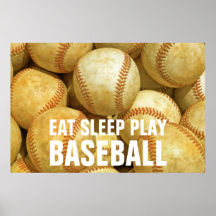 Essen Schlaf Baseball spielen Poster