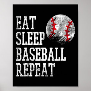 Essen Schlaf Baseball Wdh. Coach Team Spieler Männ Poster