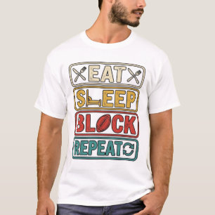 Essen Schlaf Block Wiederholen Fußball Vintage-Shi T-Shirt