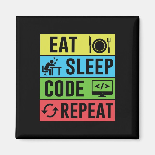 Essen Schlaf Code Wiederholen Lustig Programmieren Magnet (Vorne)