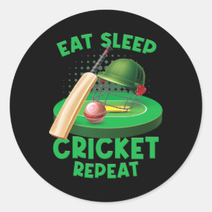 Essen Schlaf Cricket Vintage Cricket Ll Spiel Feld Runder Aufkleber