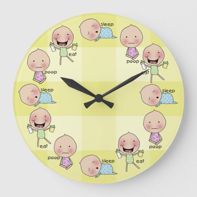 Essen-Schlaf-Gekackte-Baby Kinderzimmer-Uhr Große Wanduhr (Vorderseite)