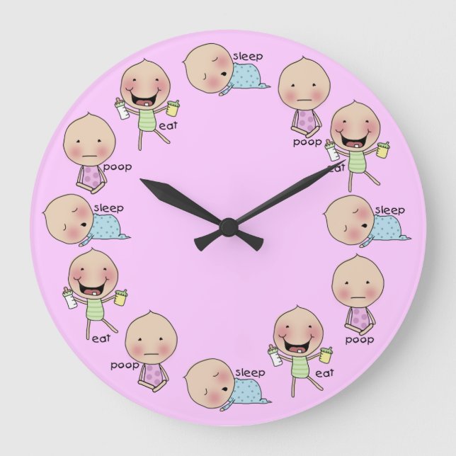 Essen-Schlaf-Gekackte-Baby Kinderzimmer-Uhr Große Wanduhr (Vorderseite)