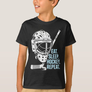 Essen Schlaf Hockey Wiederholen Hockey Maske Stift T-Shirt
