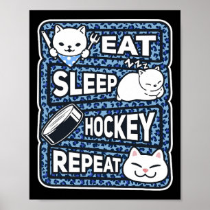 Essen Schlaf Hockey Wiederholen Jungen Mädchen Kin Poster