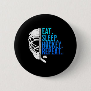 Essen Schlaf Hockey Wiederholen Lustige Jungen Hoc Button