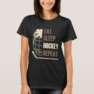 Essen Schlaf Hockey Wiederholen Lustige Maske Kleb T-Shirt