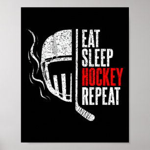 Essen Schlaf Hockey Wiederholen Lustiges Hockey Poster