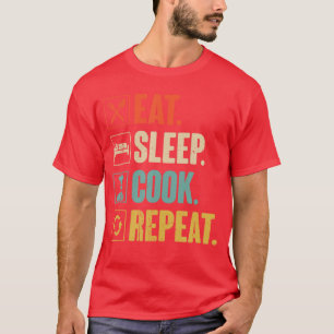 Essen Schlaf Kochen Wiederholen Lustig Vintage Koc T-Shirt