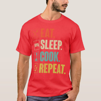 Essen Schlaf Kochen Wiederholen Lustig Vintage Koc T-Shirt
