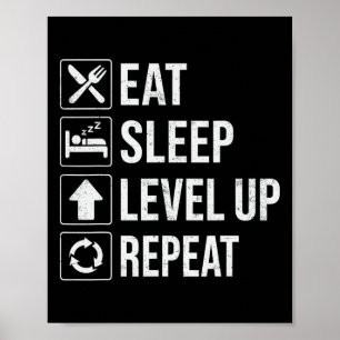 Essen Schlaf Level Up Wiederholen lustige Jungs Ki Poster