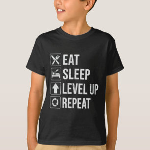 Essen Schlaf Level Up Wiederholen lustige Jungs Ki T-Shirt