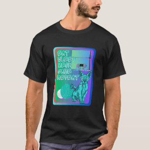 Essen Schlaf Miauen Spiel wiederholen blaue Sphynx T-Shirt