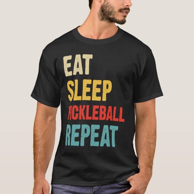 Essen Schlaf Pickleball Wiederholung Retro Vintag  T-Shirt (Vorderseite)
