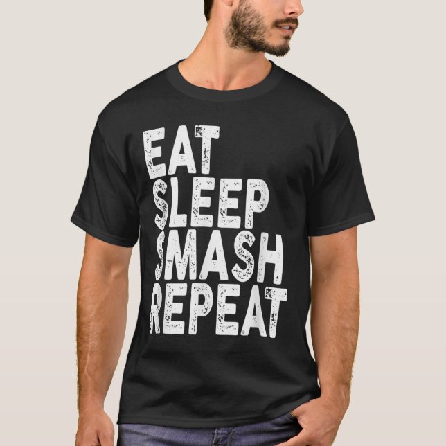 Essen Schlaf Smash Wiederholen _ Badminton Tee  (Vorderseite)