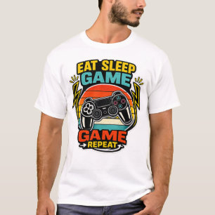 Essen Schlaf Spiel Wiederholung Retro Controller T-Shirt