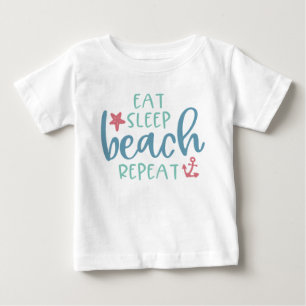 Essen Schlaf Strand Wiederholen Anker Stern Fisch Baby T-shirt