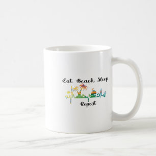 Essen Schlaf Strand Wiederholen Sommer Tropischer Kaffeetasse