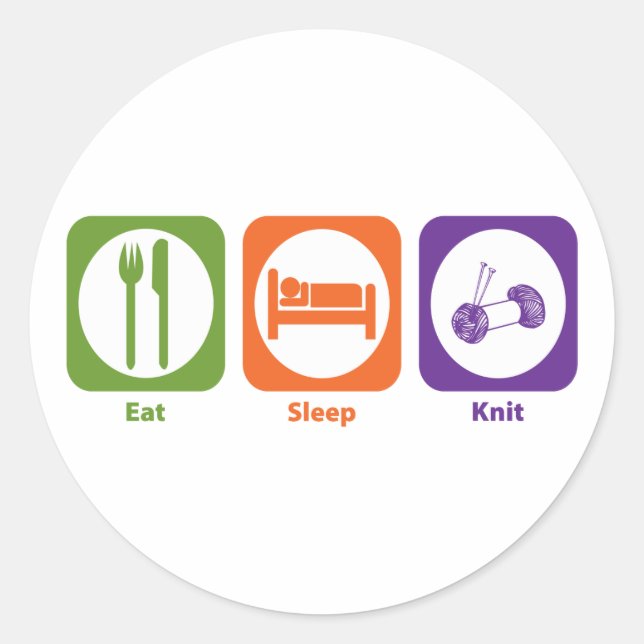 Essen Schlaf Strick Runder Aufkleber (Vorderseite)
