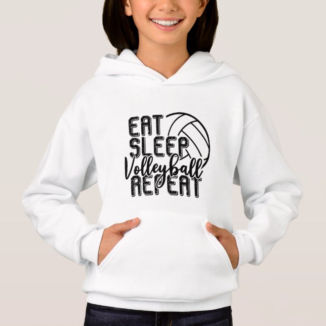 Essen Schlaf Volleyball wiederholen Wort Kunst Hoodie (Vorderseite)