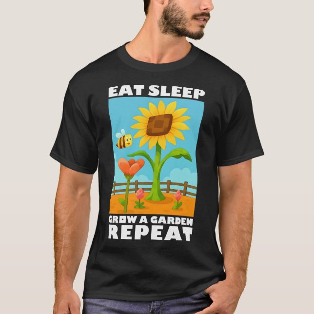 Essen Schlaf wachsen Garten wiederholen Gamer Stil T-Shirt (Vorderseite)