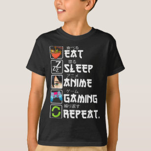 Essen Schlafen Anime Gaming Wiederholen Gamer Männ T-Shirt