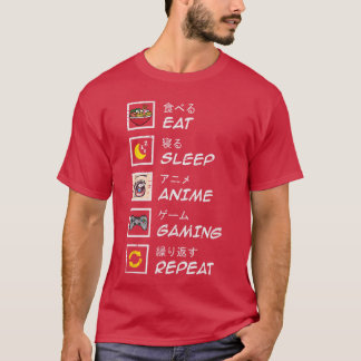 Essen Schlafen Anime Gaming Wiederholen Gamer Teen T-Shirt