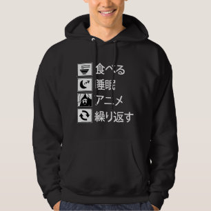 Essen Schlafen Anime Wiederholen Japanische Schrif Hoodie