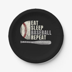 Essen Schlafen Baseball Wiederholen Lustiger Baseb Pappteller