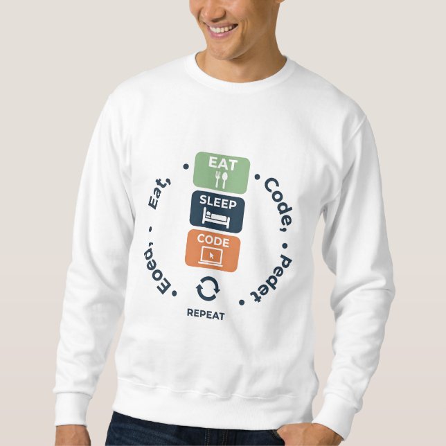 Essen, Schlafen, Code, Wiederholen – Lustiges Prog Sweatshirt (Vorderseite)