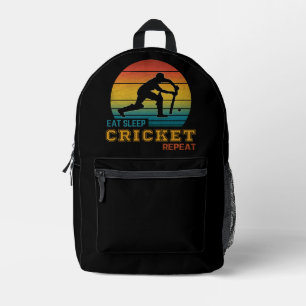 Essen Schlafen Cricket Wiederholen  Bedruckter Rucksack