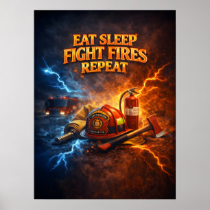 Essen Schlafen Feuer bekämpfen Wiederholen Poster