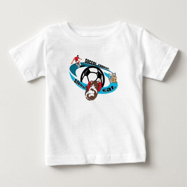 Essen, schlafen, Fußball, wiederholen. Cartoon Fuß Baby T-shirt (Vorderseite)