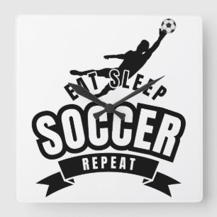 essen schlafen Fußball wiederholen Quadratische Wanduhr