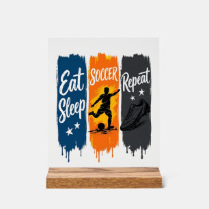 Essen Schlafen Fußball Wiederholen Vintage Fußball Acrylschild