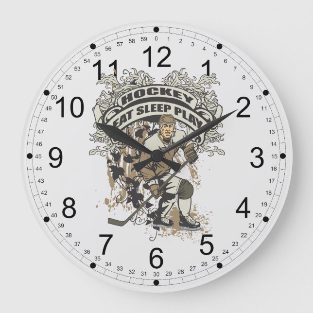 Essen, schlafen, Hockey spielen Große Wanduhr (Vorderseite)