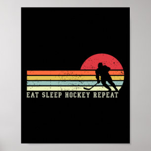 Essen Schlafen Hockey Wiederholen Vintage Lustiges Poster