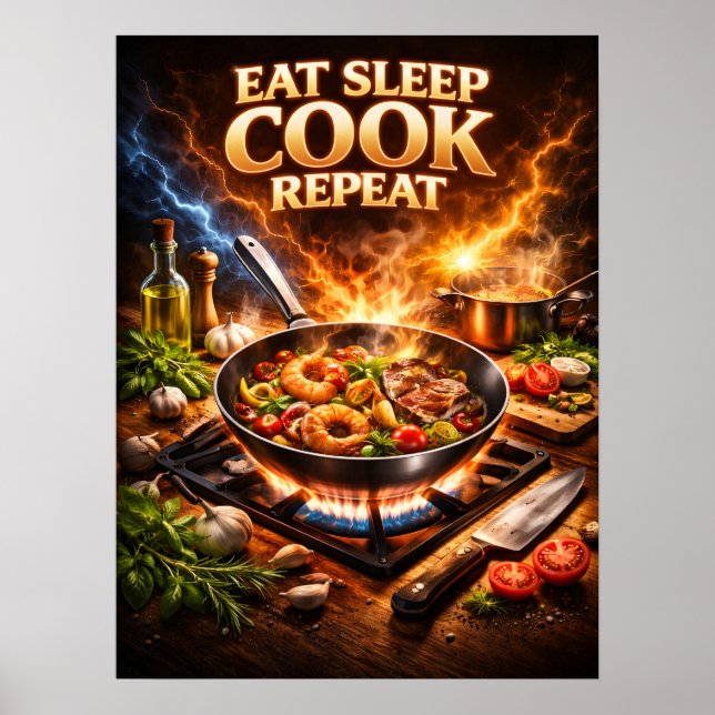 Essen Schlafen Kochen Retro Poster (Vorne)