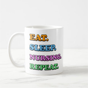 essen schlafen pflegen wiederholen kaffeetasse