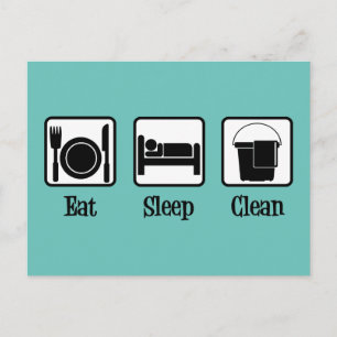 Essen Schlafen Saubere Niedliche Haushaltshilfe Aq Postkarte