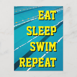 ESSEN SCHLAFEN SCHWIMMEN WIEDERHOLEN Schwimmbad Po Postkarte